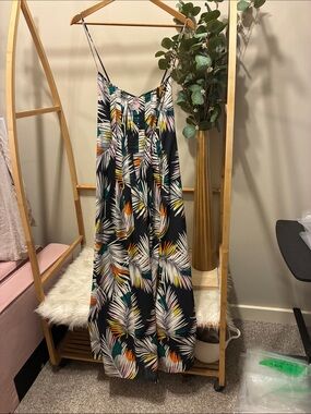 Banana Republic Navy Tropical Print Slip Maxi Dress